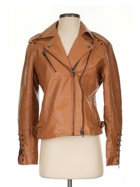 Bessie Cai - Women’s Tan Leather Moto Jacket - Small